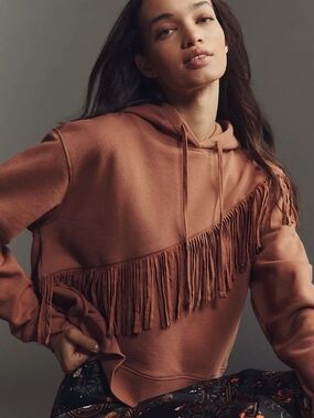 Pilcro Fringe Detail Rust Hoodie - Women